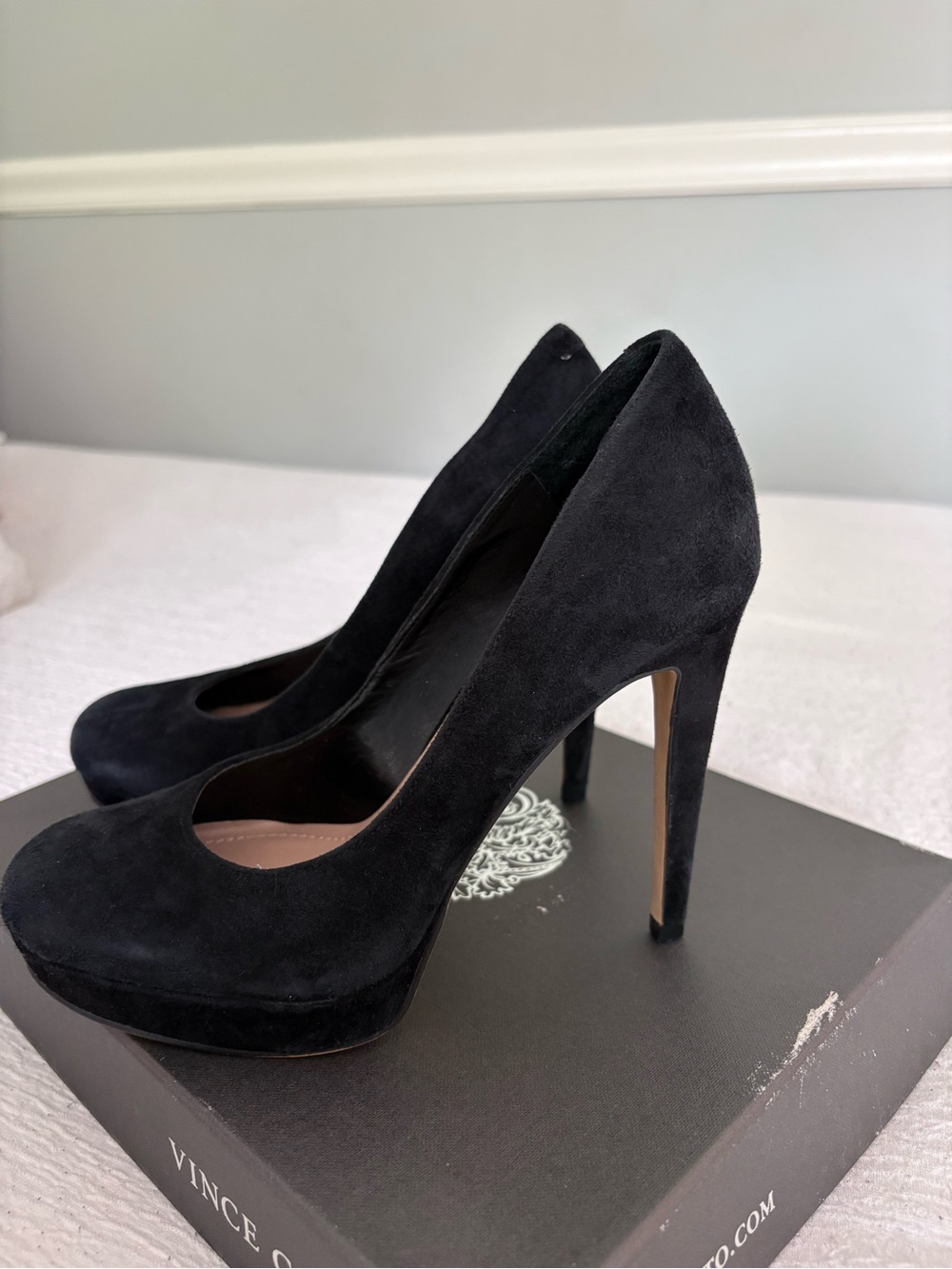Vince Camuto Black Suede Platform Stiletto Pumps